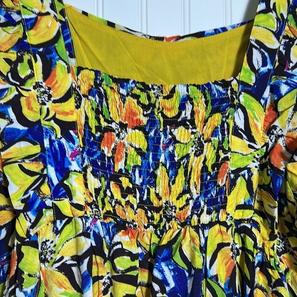 Skies are Blue Curvy, Size 1X floral Midi  dress, lined smoked Back ruffle trim - Picture 9 of 13